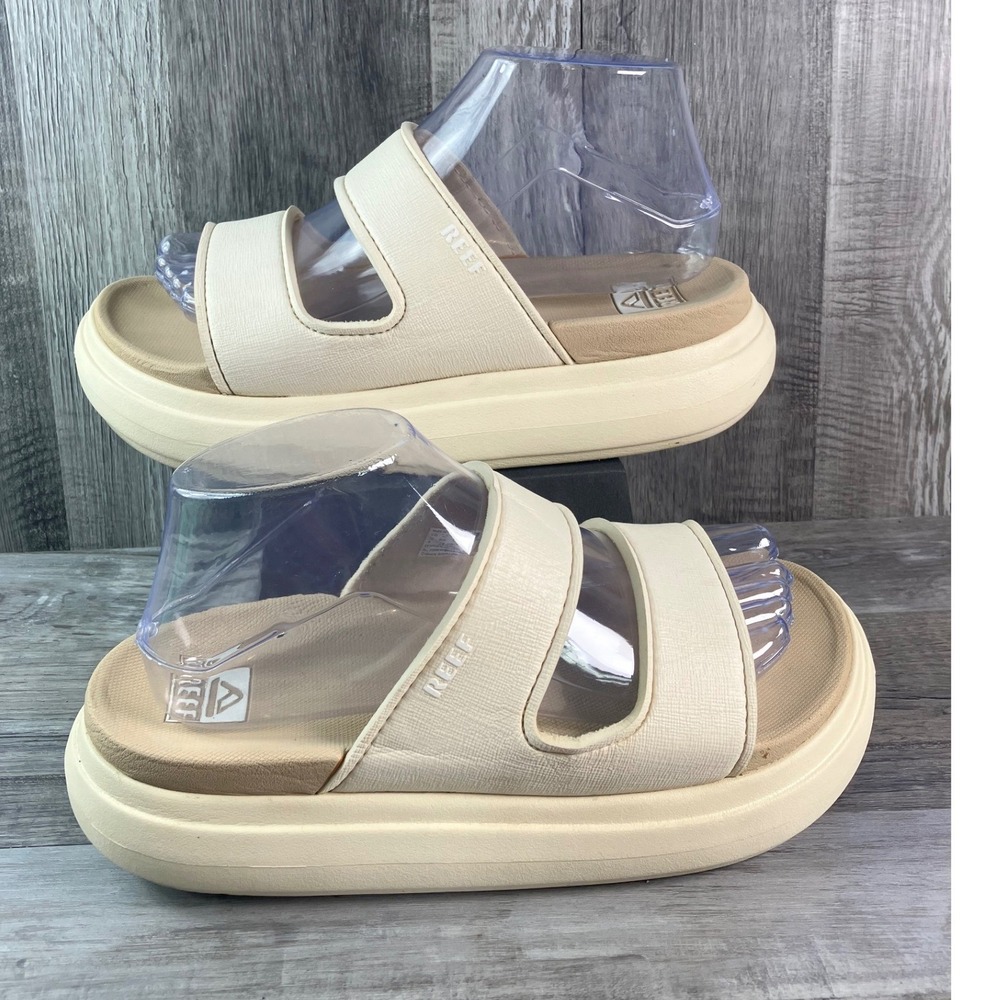 Reef Cushion Bondi 2 Bar Women 8 Cream Sand Platform Slide Sandals